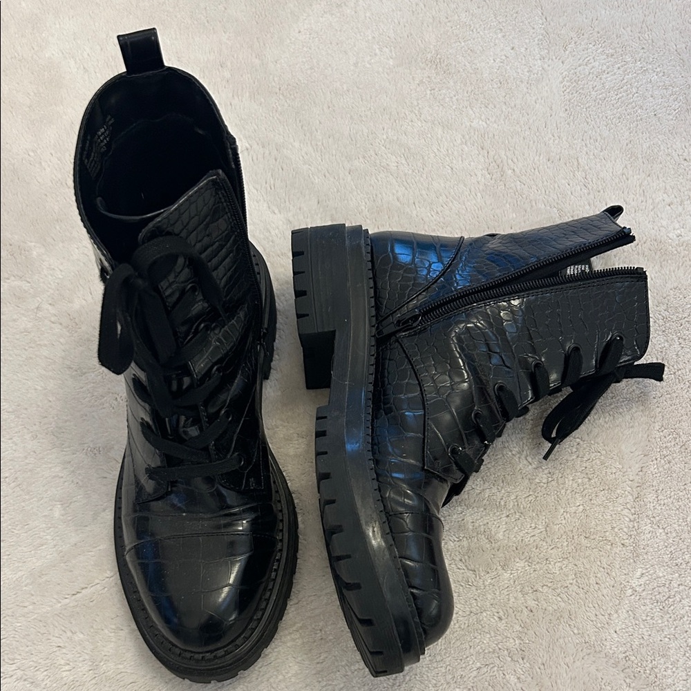 Nordstrom Glossy Black Embossed Moto Boots